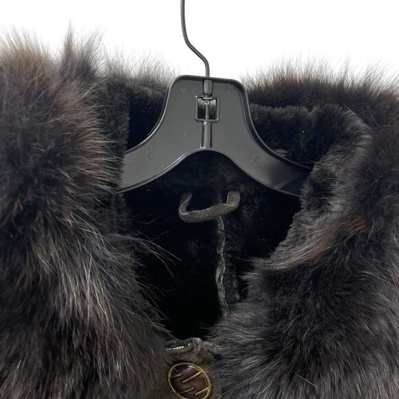 Ming Zhu Best of Nature Brown Leather Suede Fur Trim Cuffs and Collar Coat XL - Picture 4 of 9